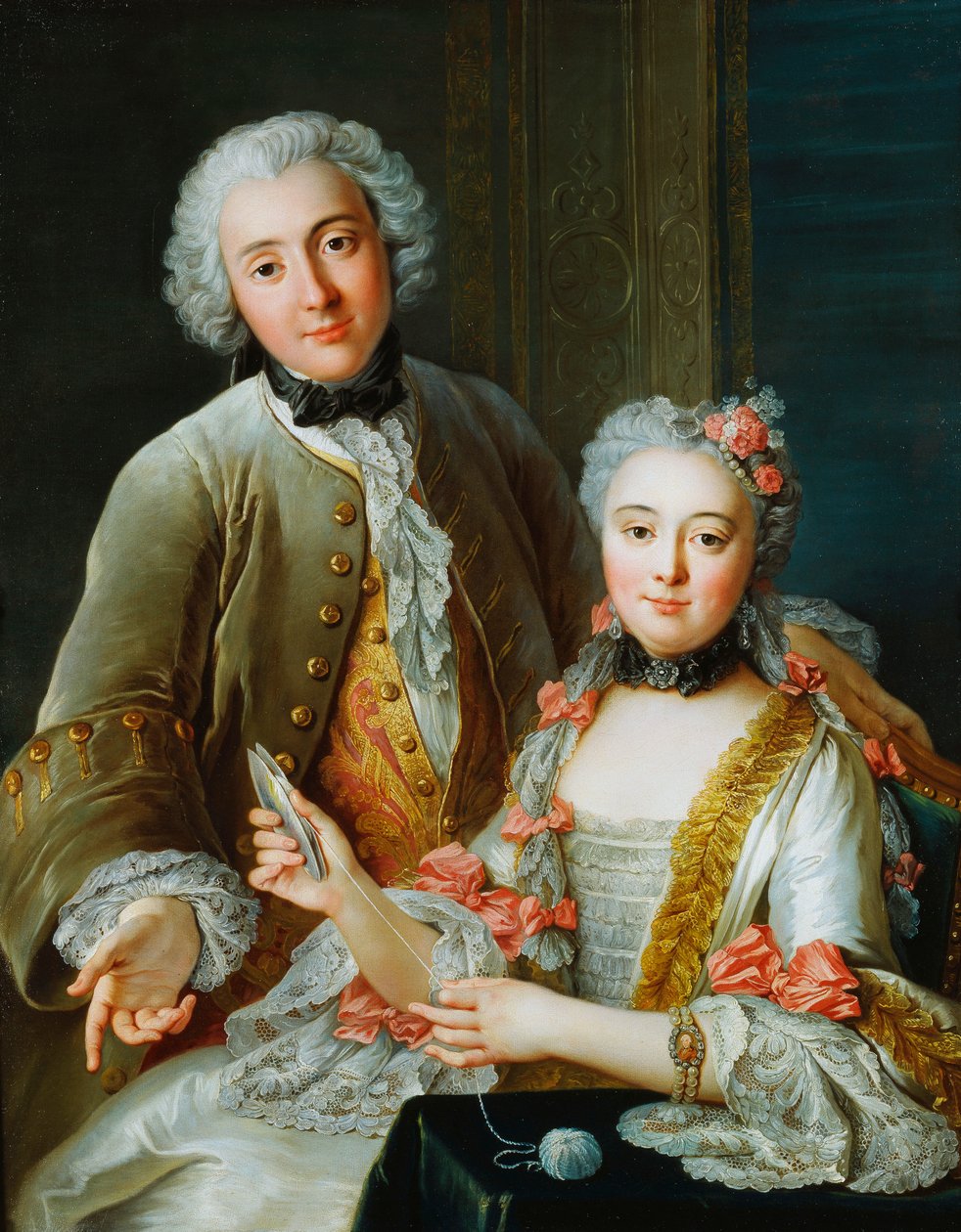 Portræt af Francois de Jullienne stående ved siden af sin kone, siddende, ca. 1743 af Antoine Coypel