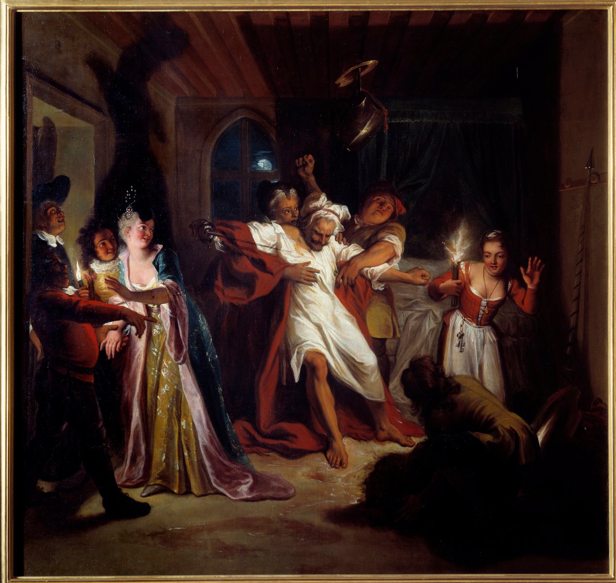 Sovende Don Quixote bekæmper skindene. "Den geniale gentleman Don Quixote fra La Mancha" af Miguel de Cervantes Saavedra (1547-1616). Maleri af Charles Antoine Coypel (1694-1752), mellem 1716. Olie på lærred. Mål: 1,23 x 1,28 m. Compiegne, Musee National af Antoine Coypel