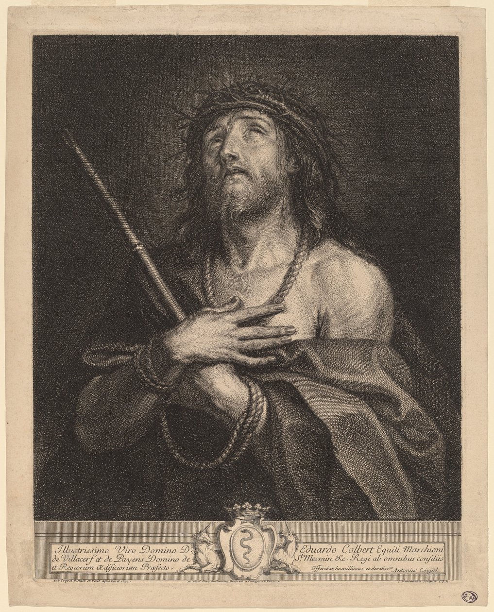 Kristus som sorgens mand af Antoine Coypel, finished in engraving by Charles Simonneau