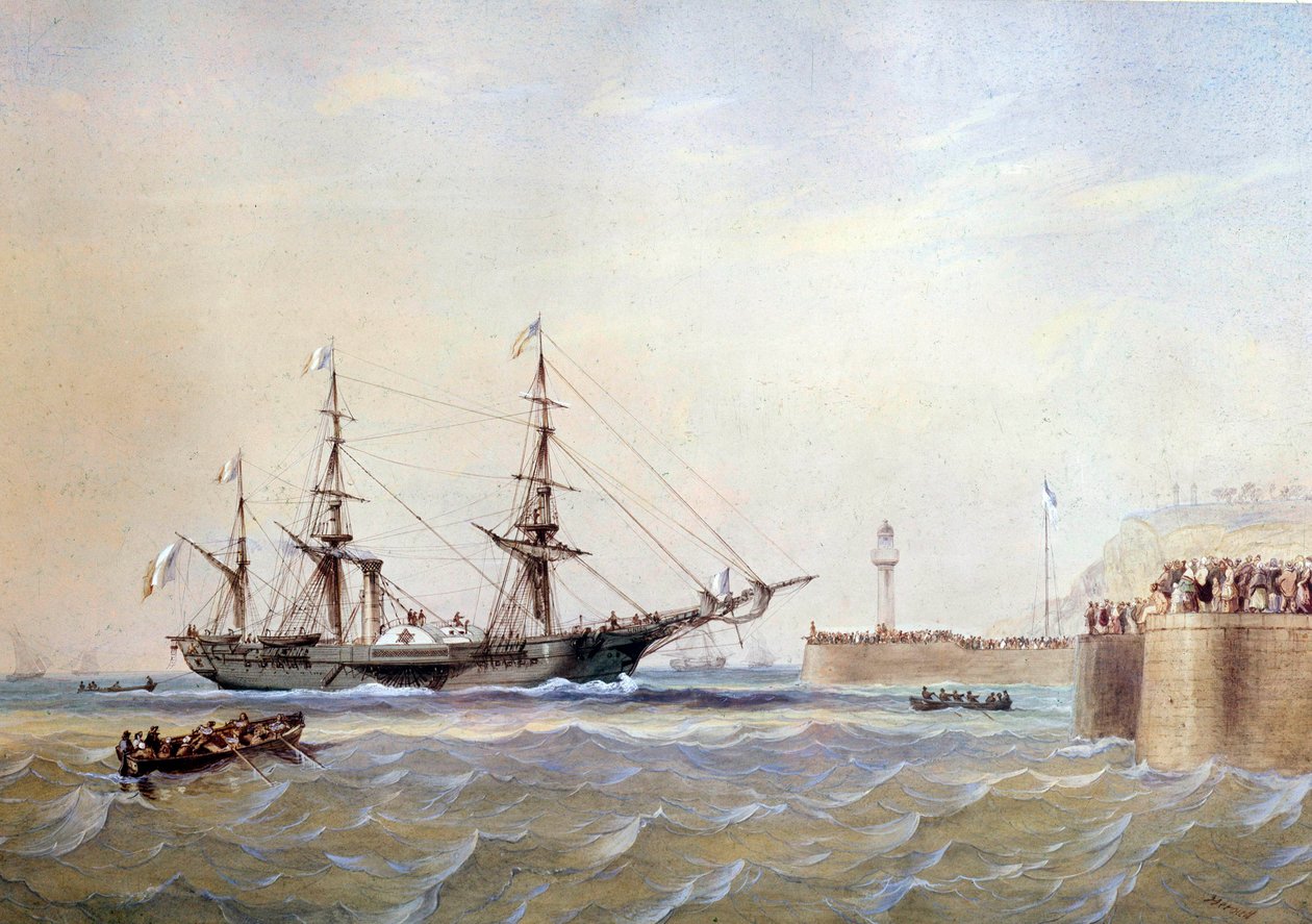 Hjulskib vender tilbage til havnen i Le Havre i det 19. århundrede Akvarel af Antoine Desire Heroult (1802-1853) 1800-tallets Paris, Musee de la Marine af Antoine Desire Heroult