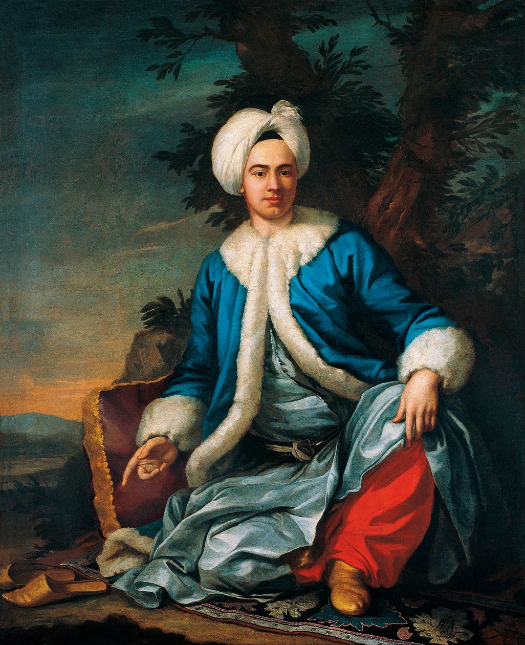 Portræt af en europæer i tyrkisk kostume - Maleri af Antoine de Favray (1706-1791), olie på lærred (146x119 cm), anden halvdel af det 18. århundrede, fransk kunst - Pera Museum, Istanbul (Tyrkiet) af Antoine Favray