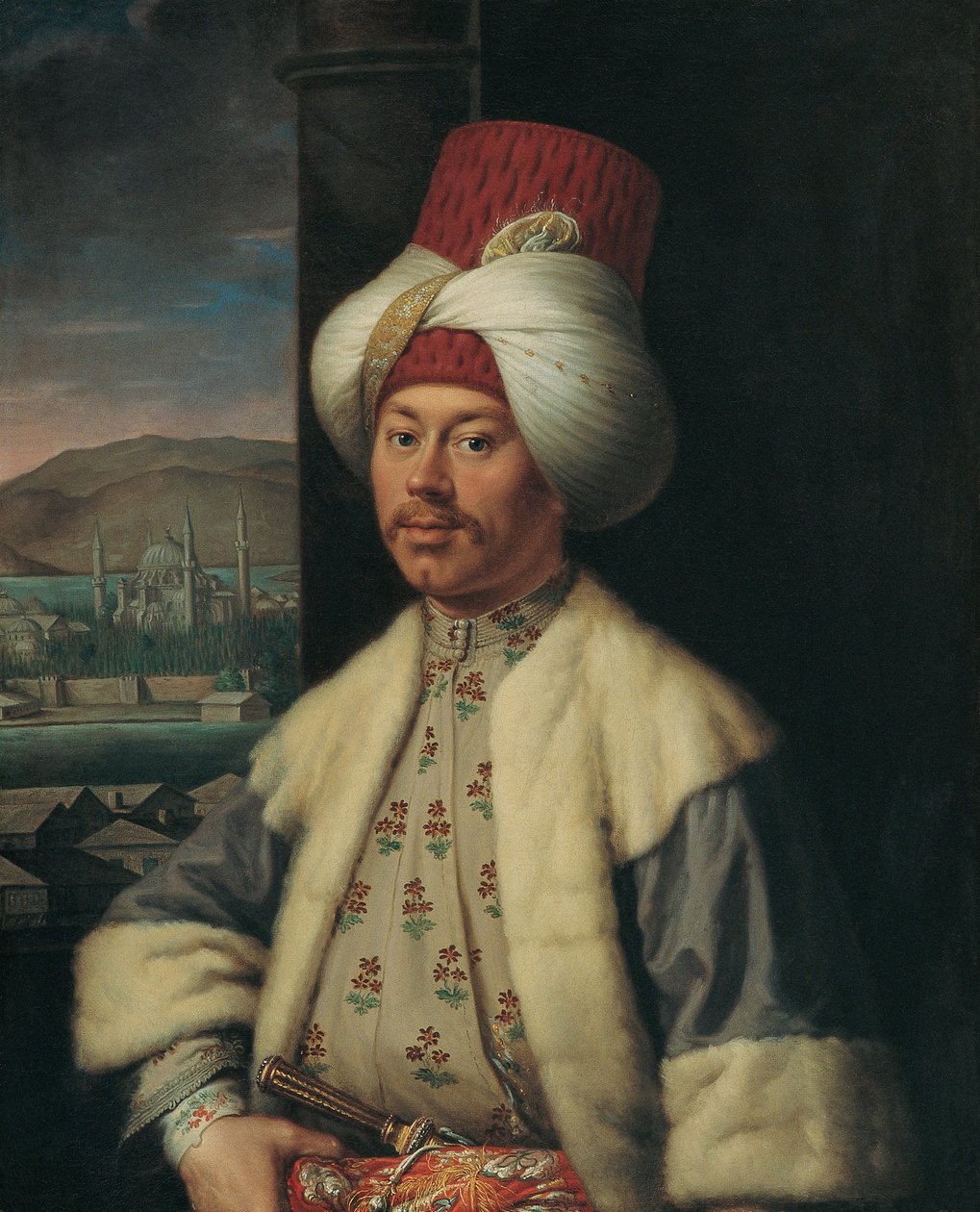 Portræt af en europæer i tyrkisk kostume - Maleri af Antoine de Favray (1706-1791), olie på lærred (84x68 cm), anden halvdel af det 18. århundrede - (Portræt af en europæer i tyrkisk kostume, olie på lærred af A. de Favray af Antoine Favray