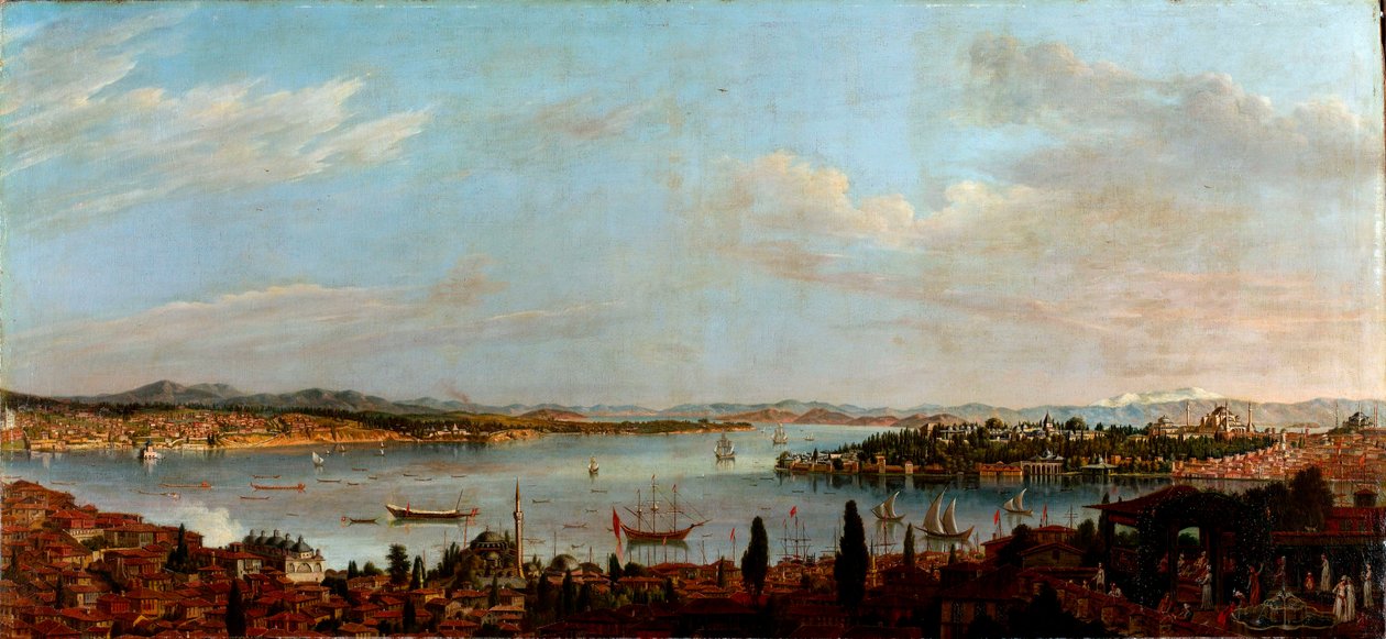 Panoramaudsigt over Istanbul, Tyrkiet"" (Panoramaudsigt over Istanbul) Maleri af Antoine Favray (1706-1791) Olie på lærred 1700-tallet Dim 100x213 cm Pera Museum, Istanbul af Antoine Favray