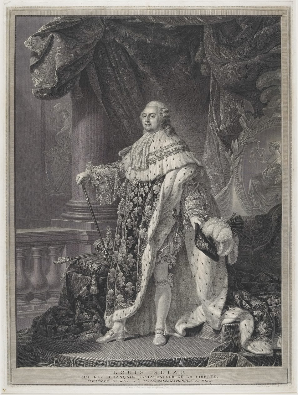 Le Sacre - Portræt af kong Ludvig XVI i kroningsregalier, indgraveret af Charles-Clément Bervic (1756-1822) af Antoine Francois (after) Callet