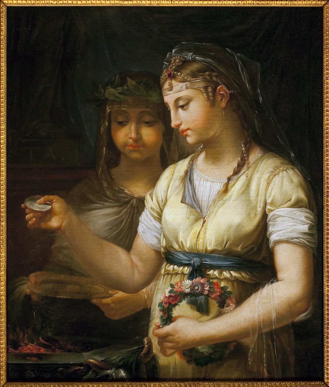 To vestaler forbereder et offer. Maleri af Antoine Francois (Antoine-Francois) Callet (1741-1823), olie på lærred af Antoine François Callet