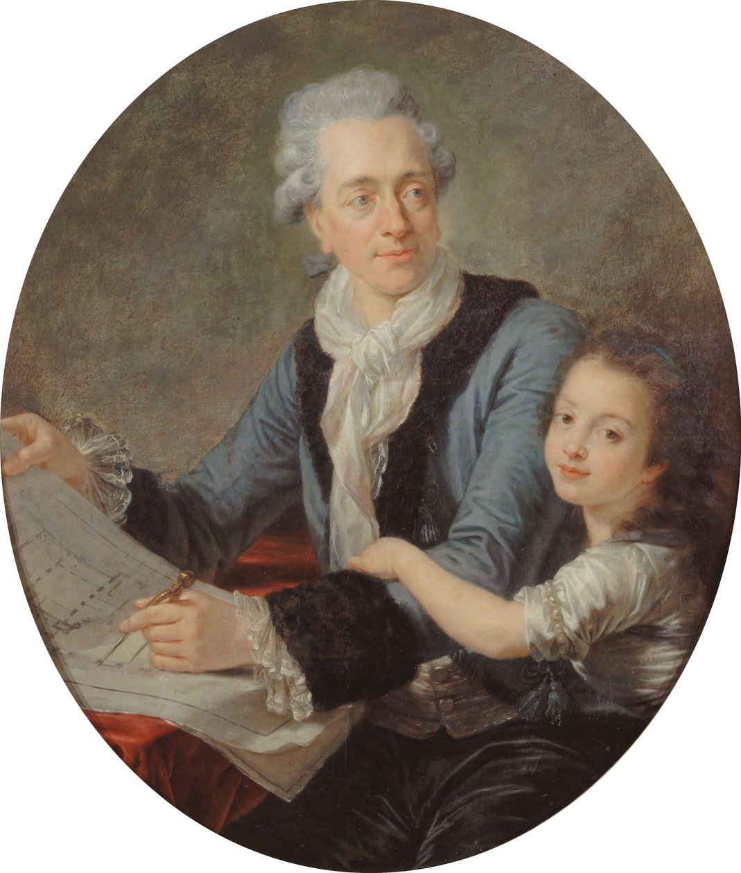 Portræt af arkitekten Claude Nicolas Ledoux 1736-1806 med sin datter, ca 1782. af Antoine François . Callet