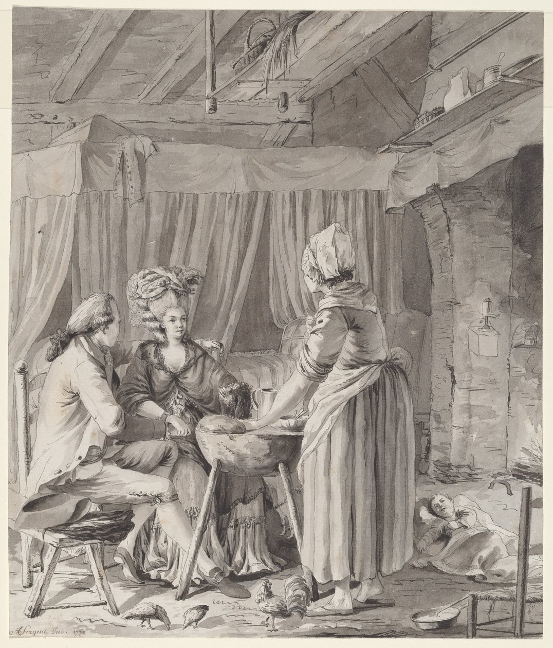 Elegant par frokost i et landligt sommerhus af Antoine François Sergent