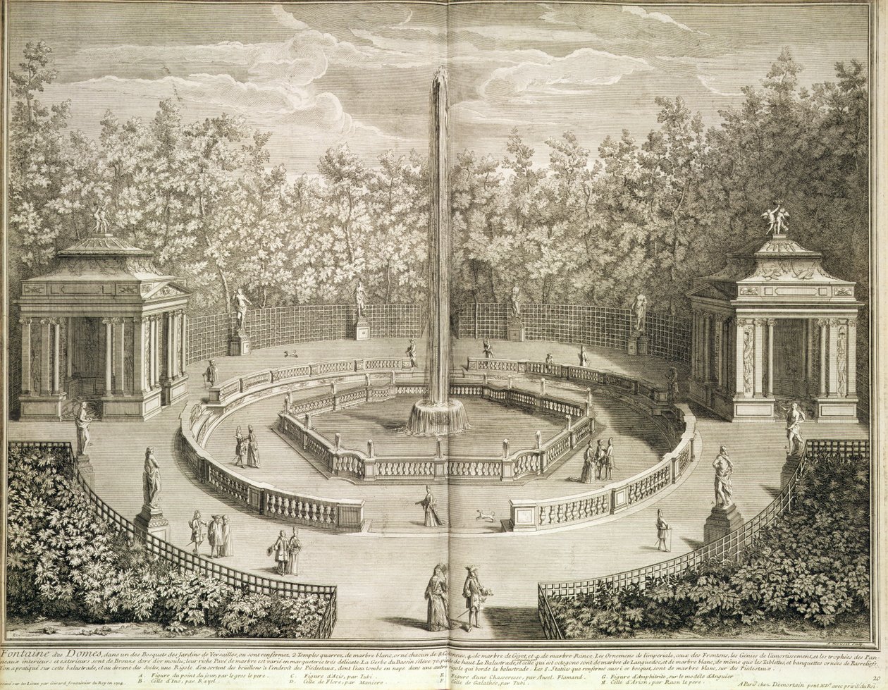 Fountain of the Domes, Versailles, ca. 1715 (radering) af Antoine Herriset
