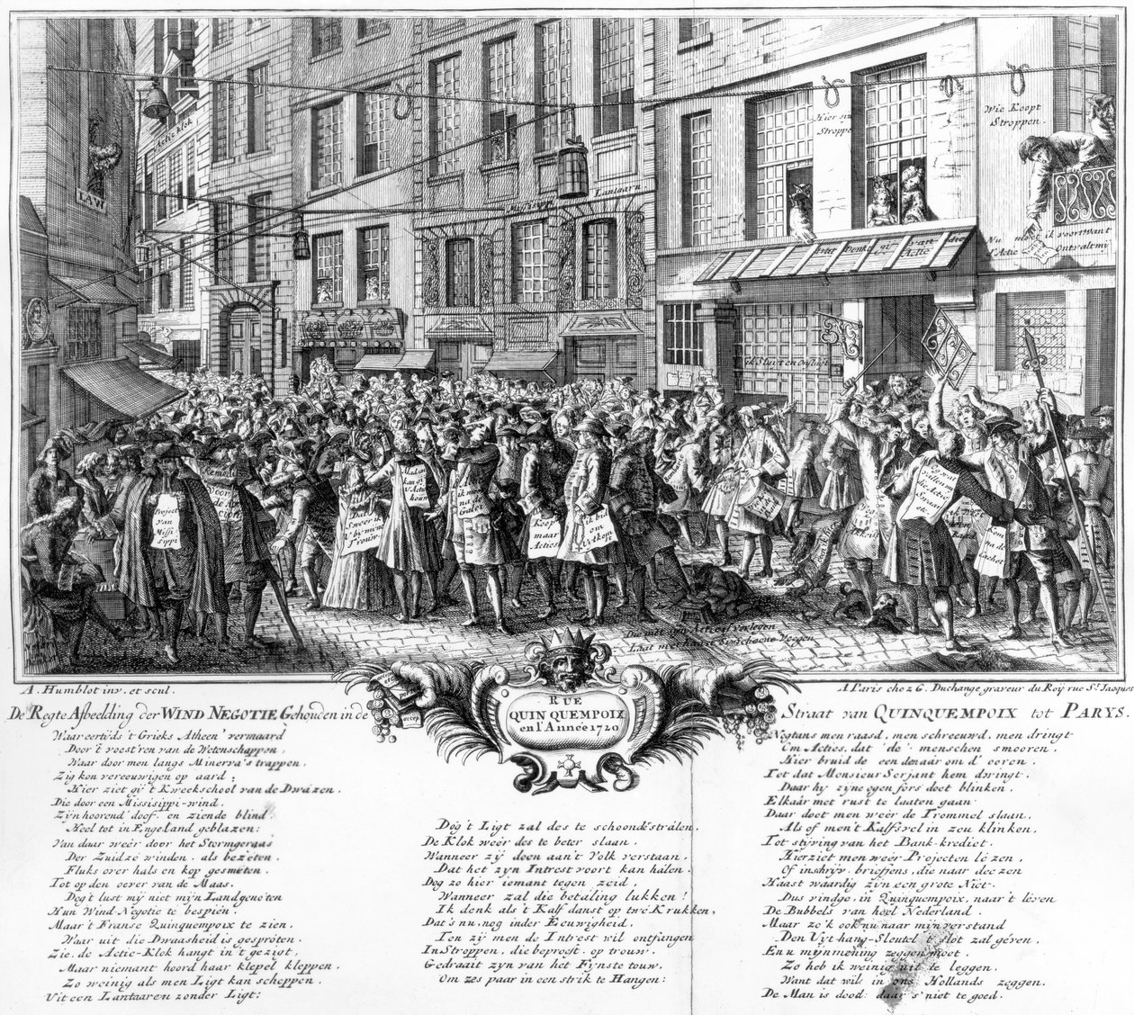 Investorer foran Banque Royales hovedkvarter i Rue Quincampoix, Paris, 1720 af Antoine Humblot