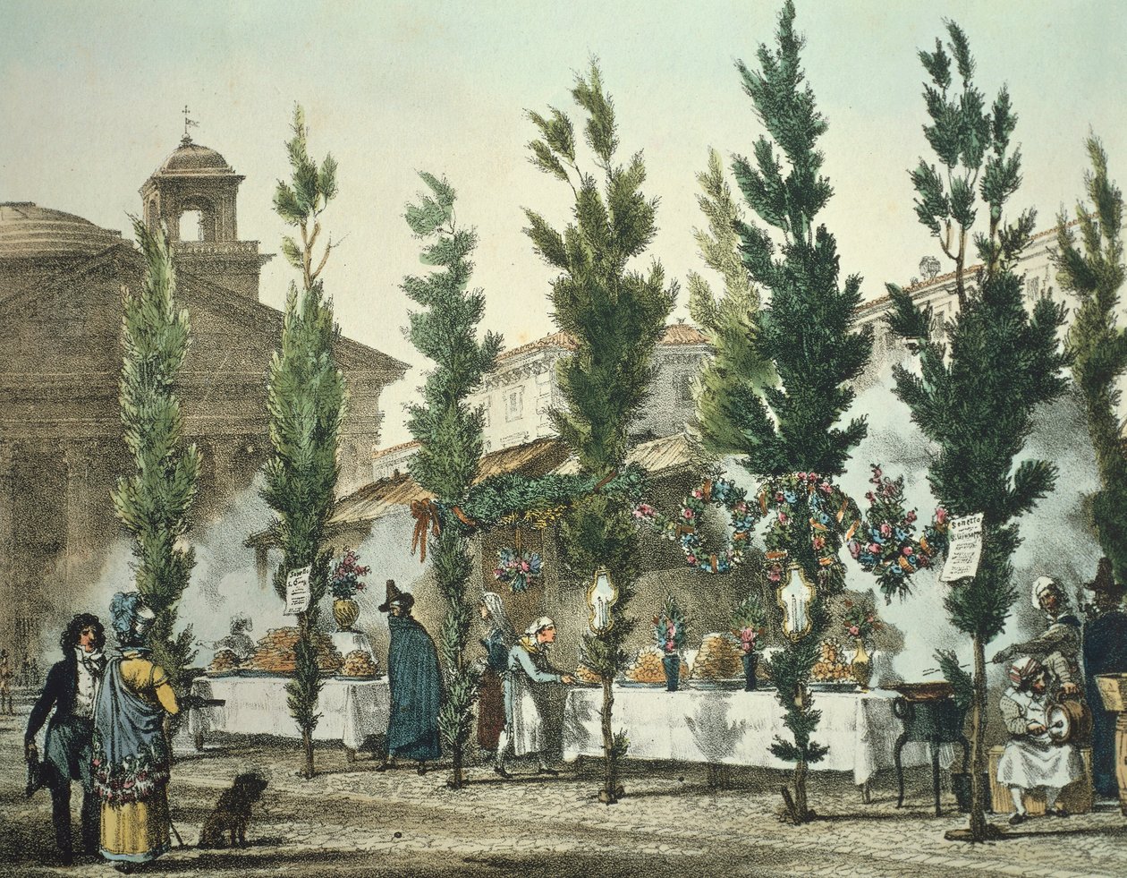 Italien, Rom, Pantheon street food sælgere af Antoine Jean-Baptiste Thomas, tryk af Antoine Jean Baptiste Thomas