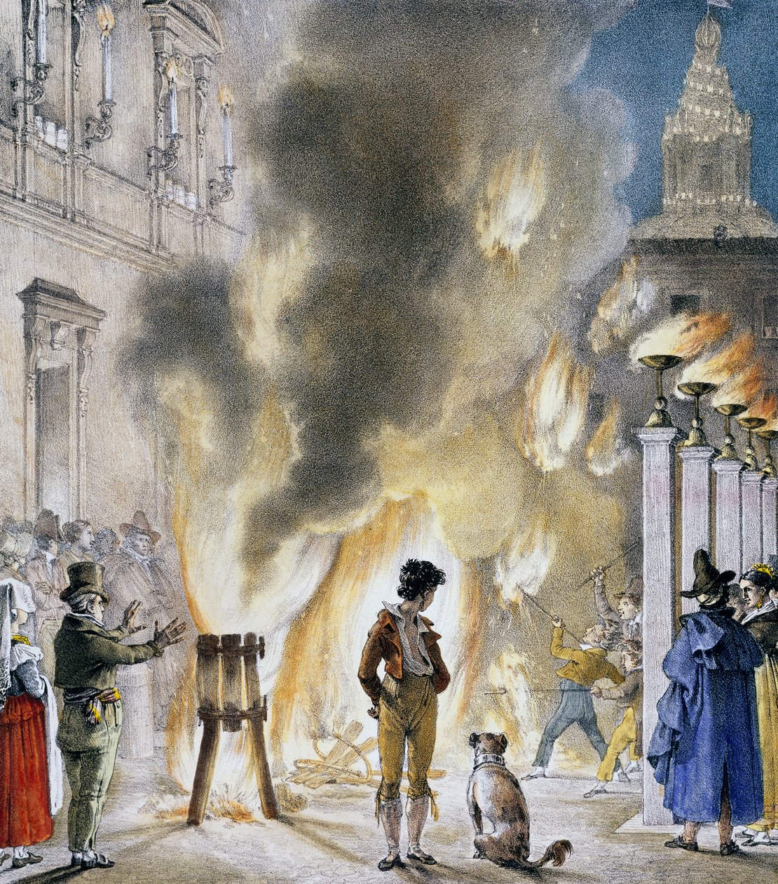 Lille fyrværkeri ved Palazzo Madama, af Antoine-Jean-Baptiste Thomas (1791-1833), tryk taget fra Un an a Rome et dans ses environs (Et år i Rom og dens omgivelser). Italien af Antoine Jean Baptiste Thomas