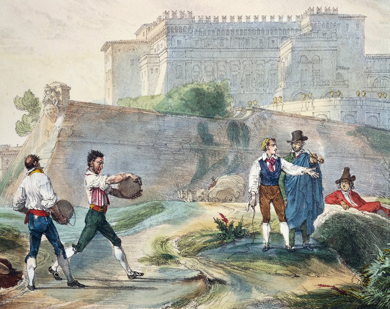 Playing ruzzica, af Antoine Jean-Baptiste Thomas (1791-1834), farvelitografi fra Et år i Rom og omegn af Antoine Jean Baptiste Thomas