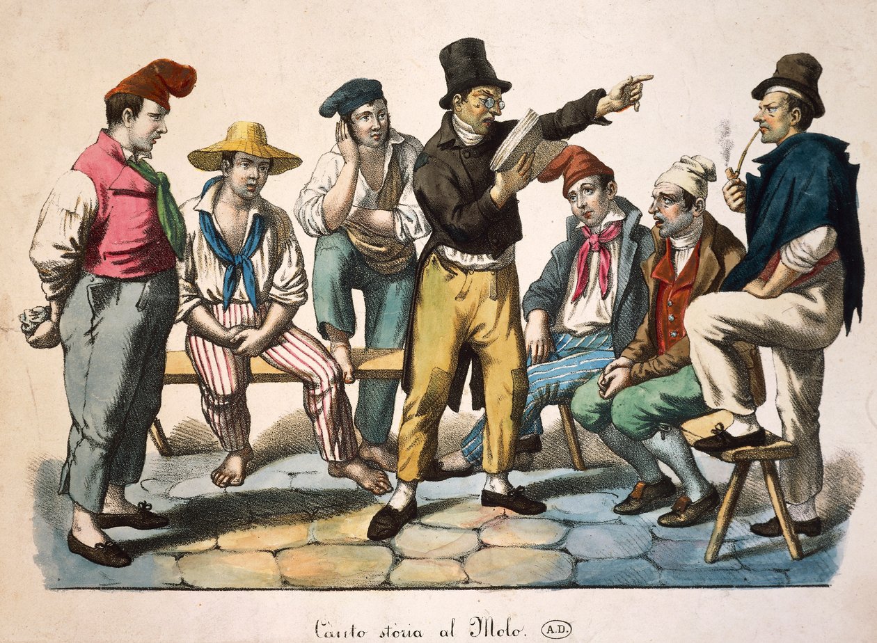 Historiefortæller på kajen, af Antoine-Jean-Baptiste Thomas (1791-1834), tryk, Frankrig af Antoine Jean Baptiste Thomas