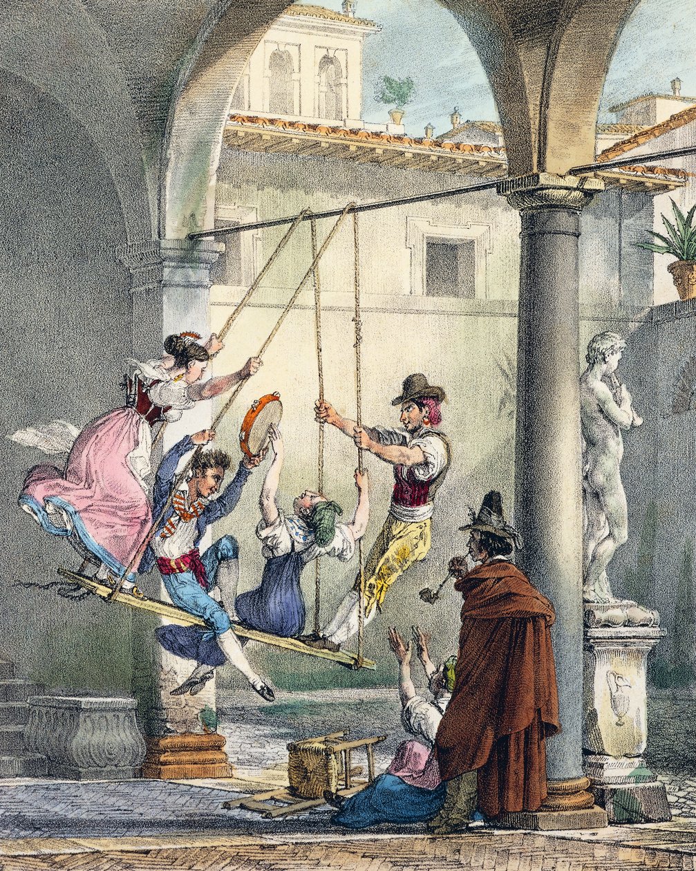 Swing, gravering af Antoine Jean-Baptiste Thomas (1791-1834) fra Un an a Rome et dans ses environs (Et år i Rom og omegn), Frankrig af Antoine Jean Baptiste Thomas