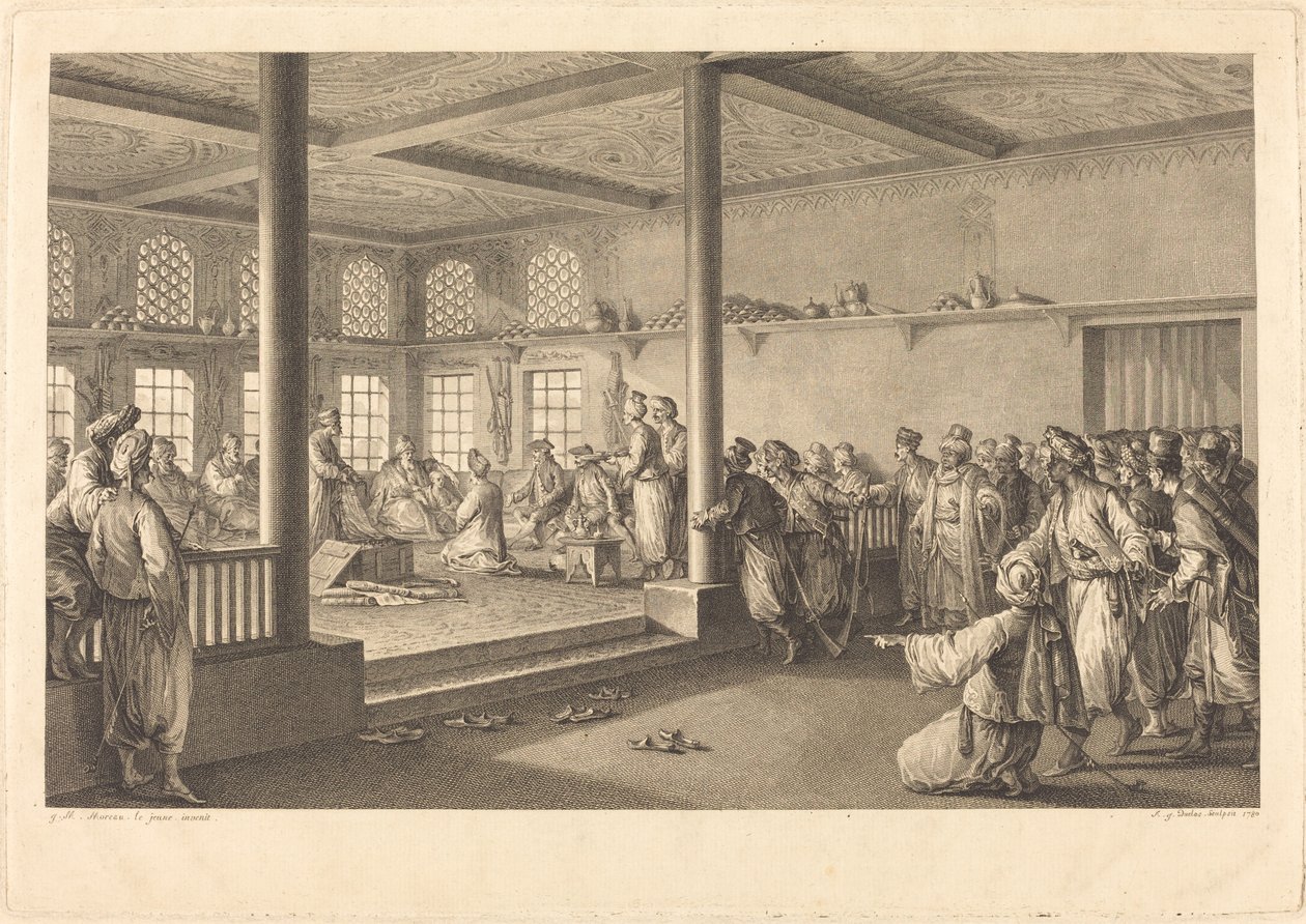 Modtagelse af Choiseul-Gouffier hos Hassan-Tchousch-Oglou af Antoine Jean Duclos after Jean Michel Moreau