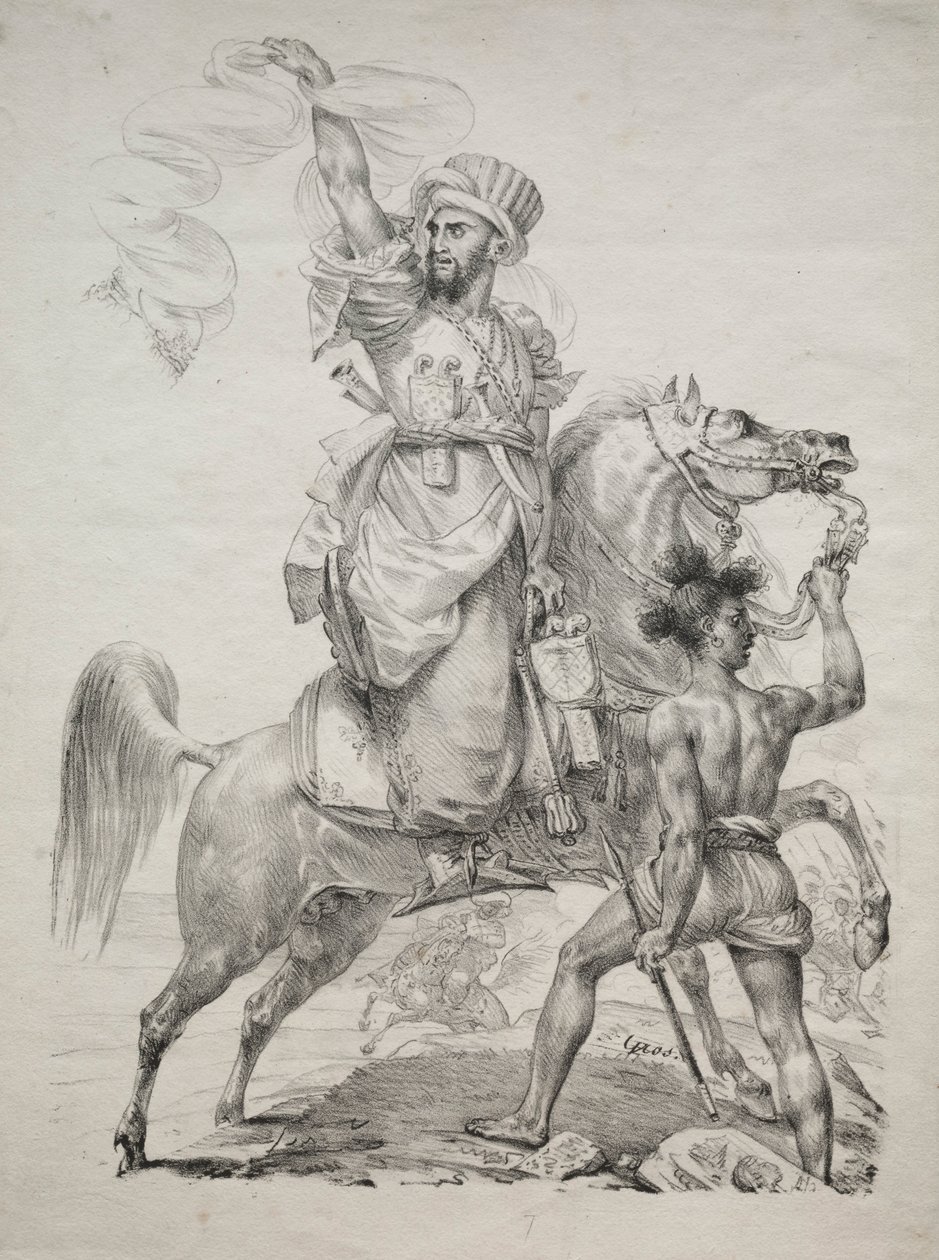 En Mameluke-høvding på hesteryg signalerer om hjælp, 1817. af Antoine Jean Gros