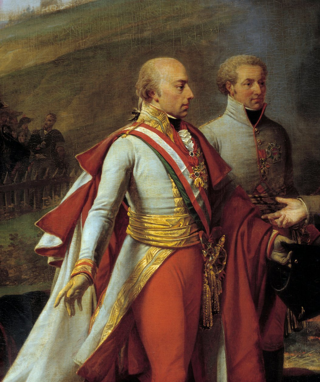 Interview af Napoleon I (1769-1821) og Francois II ved Sarutschitz i Mähren efter slaget ved Austerlitz, 4/12/1805 Detalje, der repræsenterer Francois II af Østrig (1768-1835) (venstre) og John I af Liechtenstein (1760-1836) ) (ret). Maleri af Antoine Jean af Antoine Jean Gros