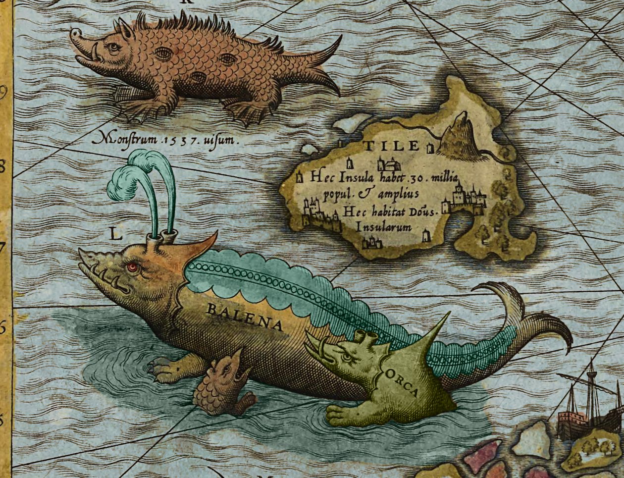 Detalje af et kort over havet (Carta marina) af Olaus Magnus (1490-1557) af Antoine Lafrery