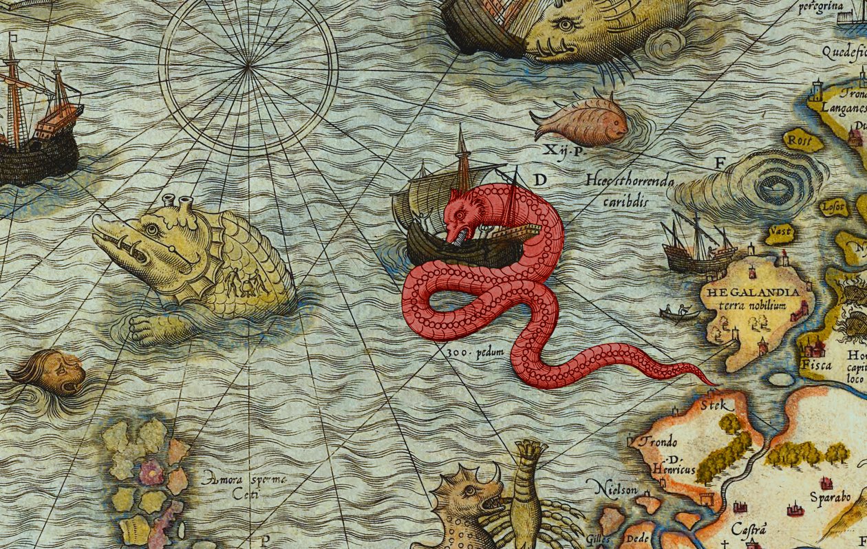 Detalje af et kort over havet (Carta marina) af Olaus Magnus (1490-1557) af Antoine Lafrery