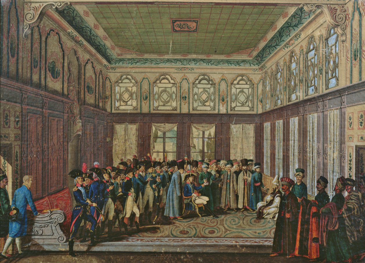 General Aubert du Bayet blev modtaget af den osmanniske storvesir i Konstantinopel i 1796 af Antoine Laurent Castellan