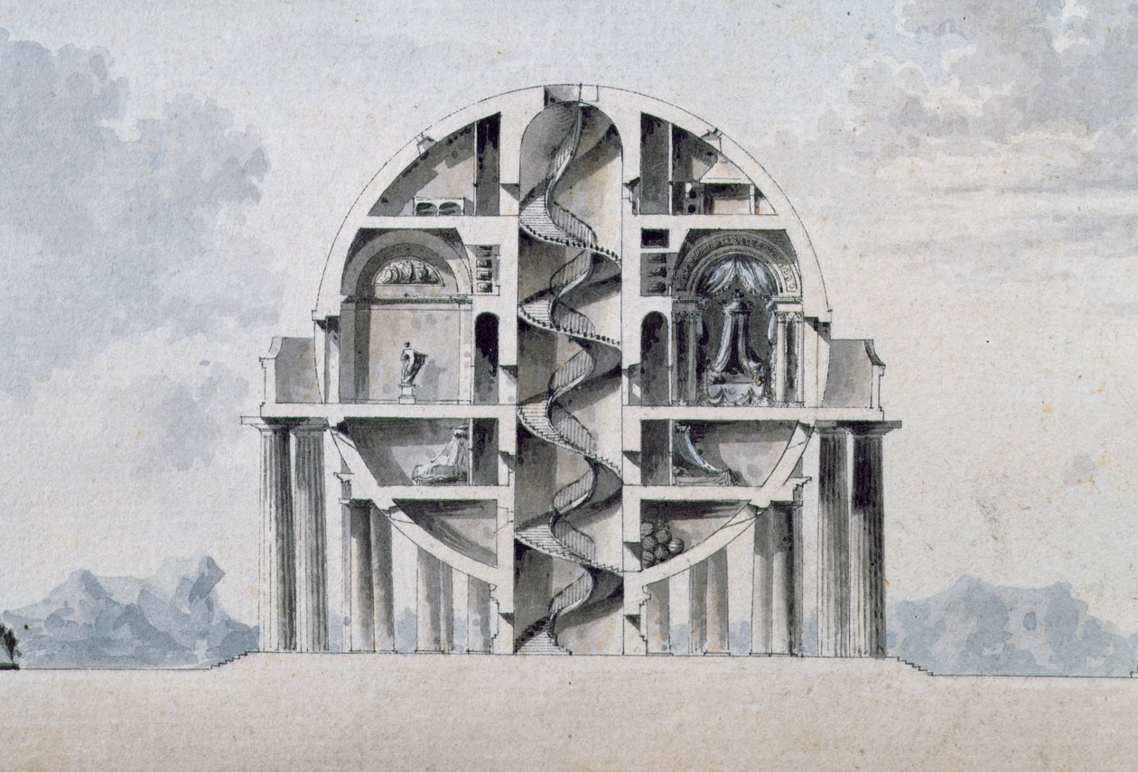 Design for a House for a Cosmopolite, 1783 (detalje) (se også 195241-195242, 196724-196726) af Antoine Laurent Thomas Vaudoyer