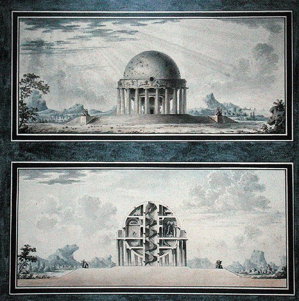 Design for a House for a Cosmopolite, 1783 (wc på papir) (detalje) (se også 195241-195242, 196725-196726) af Antoine Laurent Thomas Vaudoyer