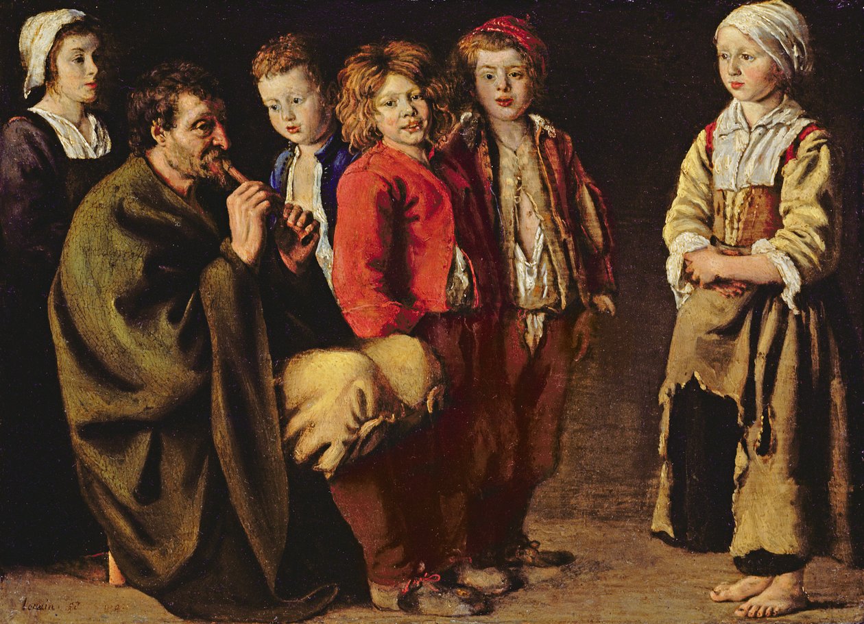 The Village Piper, 1642 (olie på kobber) af Antoine Le Nain