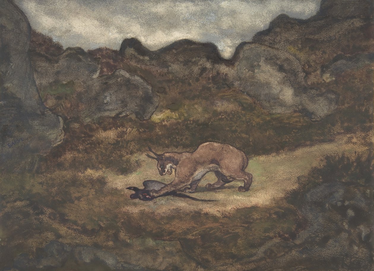 Karakal og fasan, 1810-75. af Antoine Louis Barye