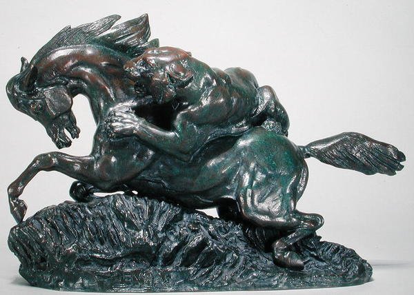 Hest overrasket af en tiger (bronze) af Antoine Louis Barye