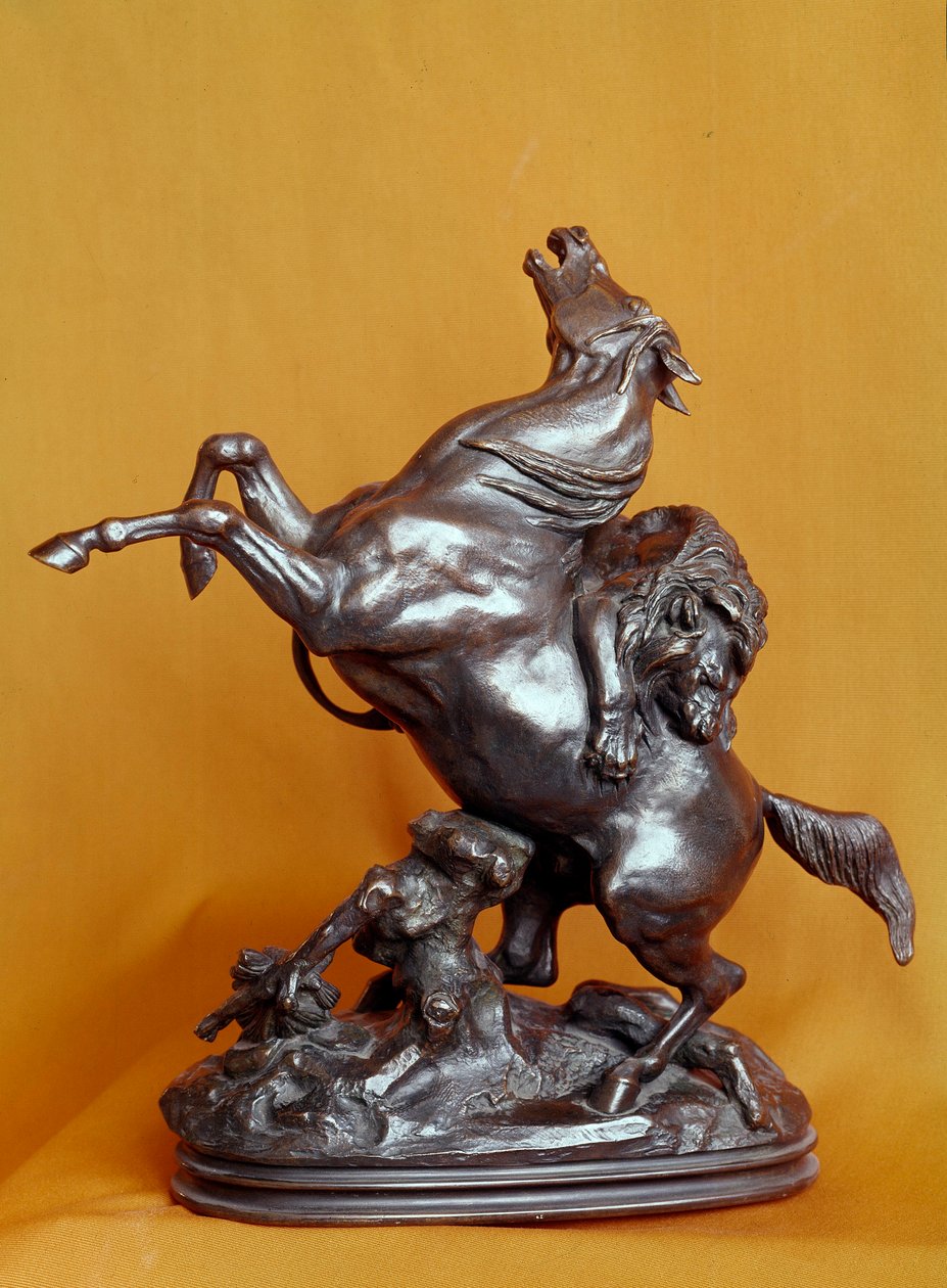 Løve angriber en hest Bronzeskulptur af Antoine Louis Barye (1795-1875) 19. århundrede. Paris, Louvre-museet af Antoine Louis Barye