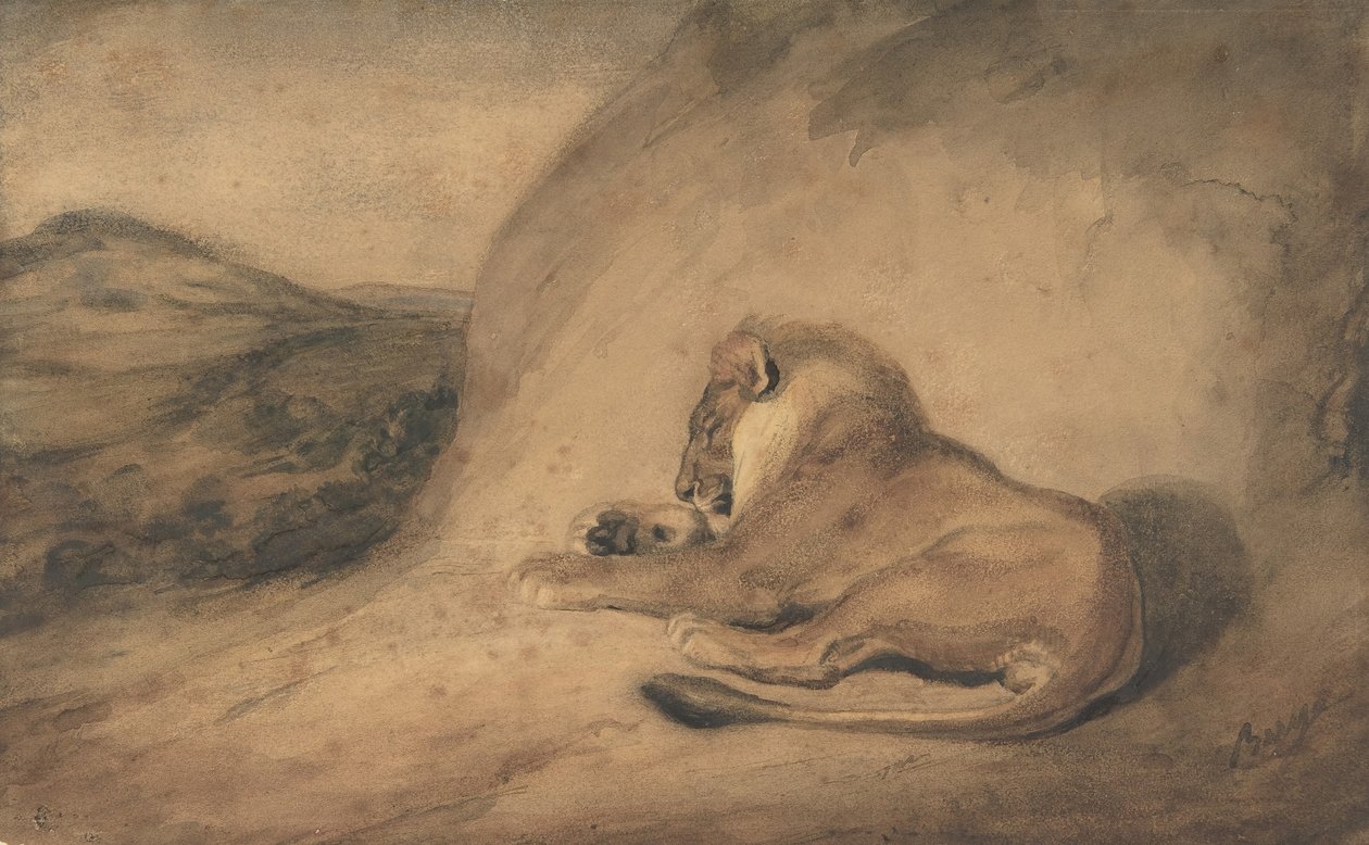 Løvens hvile, 1810-75. af Antoine Louis Barye