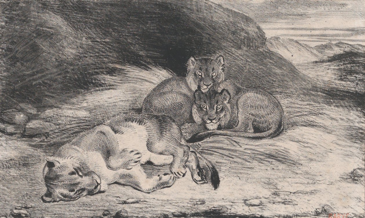 Løvinde og unger, muligvis 1832. af Antoine Louis Barye