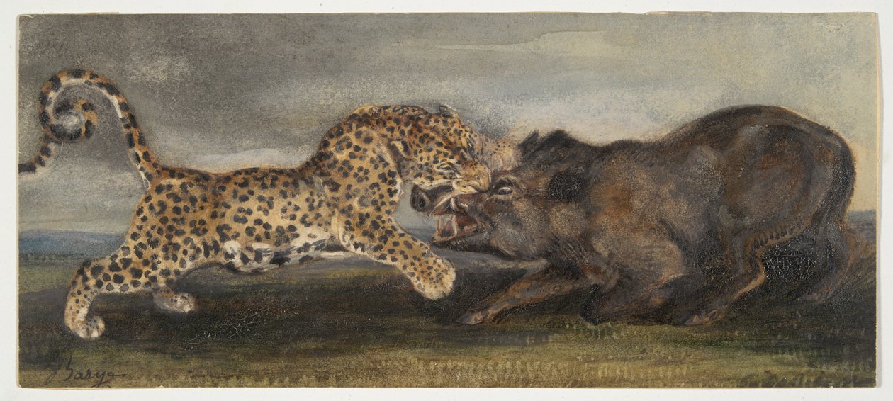 Leopard kæmper med et vildsvin af Antoine Louis Barye