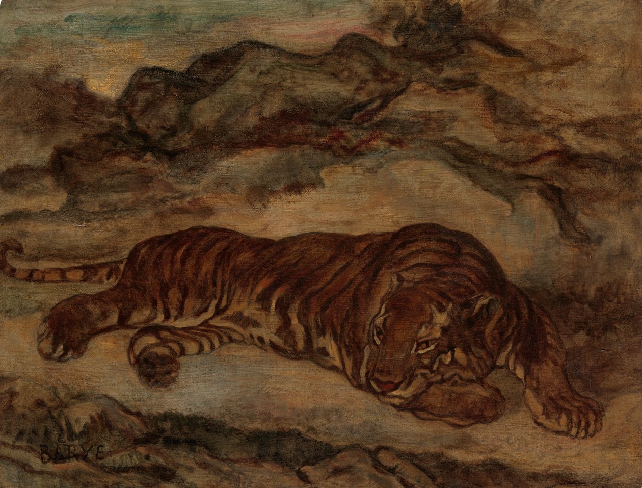 Tiger i Repose, ca. 1850-65. af Antoine Louis Barye