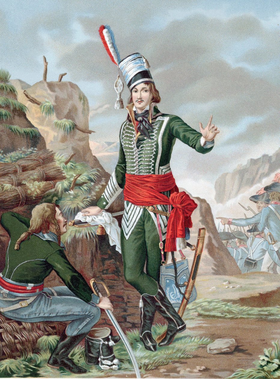 Francois Severin Marceau-Desgraviers (1769-1896) Fransk revolutionær soldat: republikansk hær i La Vendee: kæmpede ved Fleurus, Mainz, Mannheim og Coblenz. Dødeligt såret i Altenkirchen. Kromolitografi efter maleri. af Antoine Louis Francois (after) Sergent Marceau