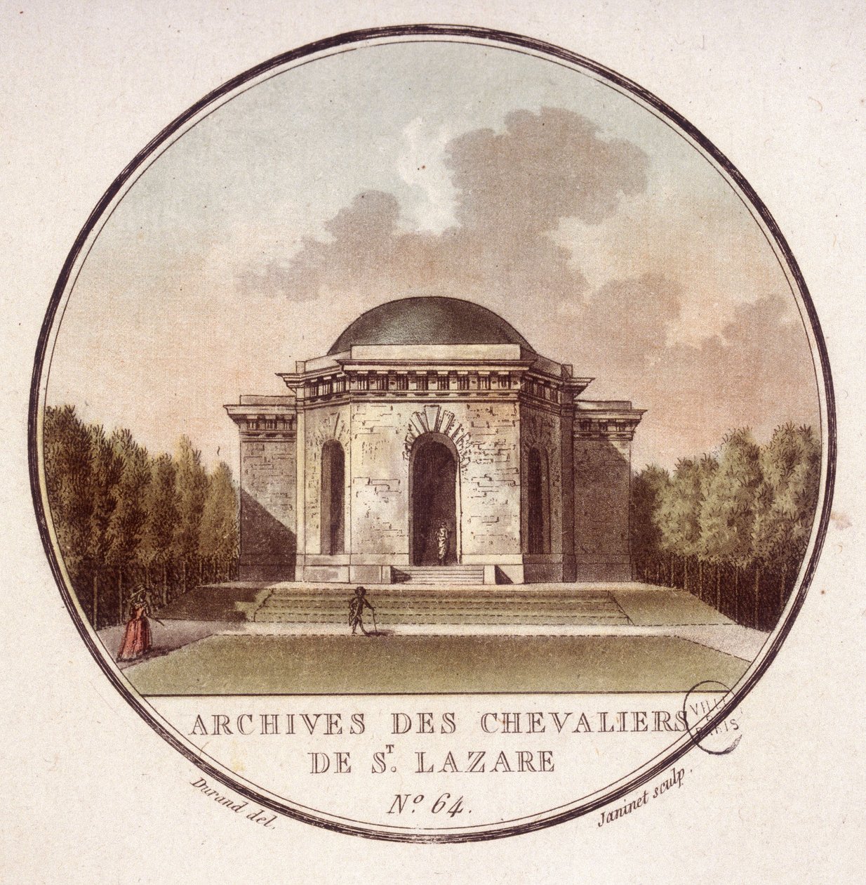 Arkiv af ridderne af Saint Lazarus i Paris. I prittoresque udsigt over hovedbygningerne i Paris af sergent af Antoine Louis Francois Sergent Marceau