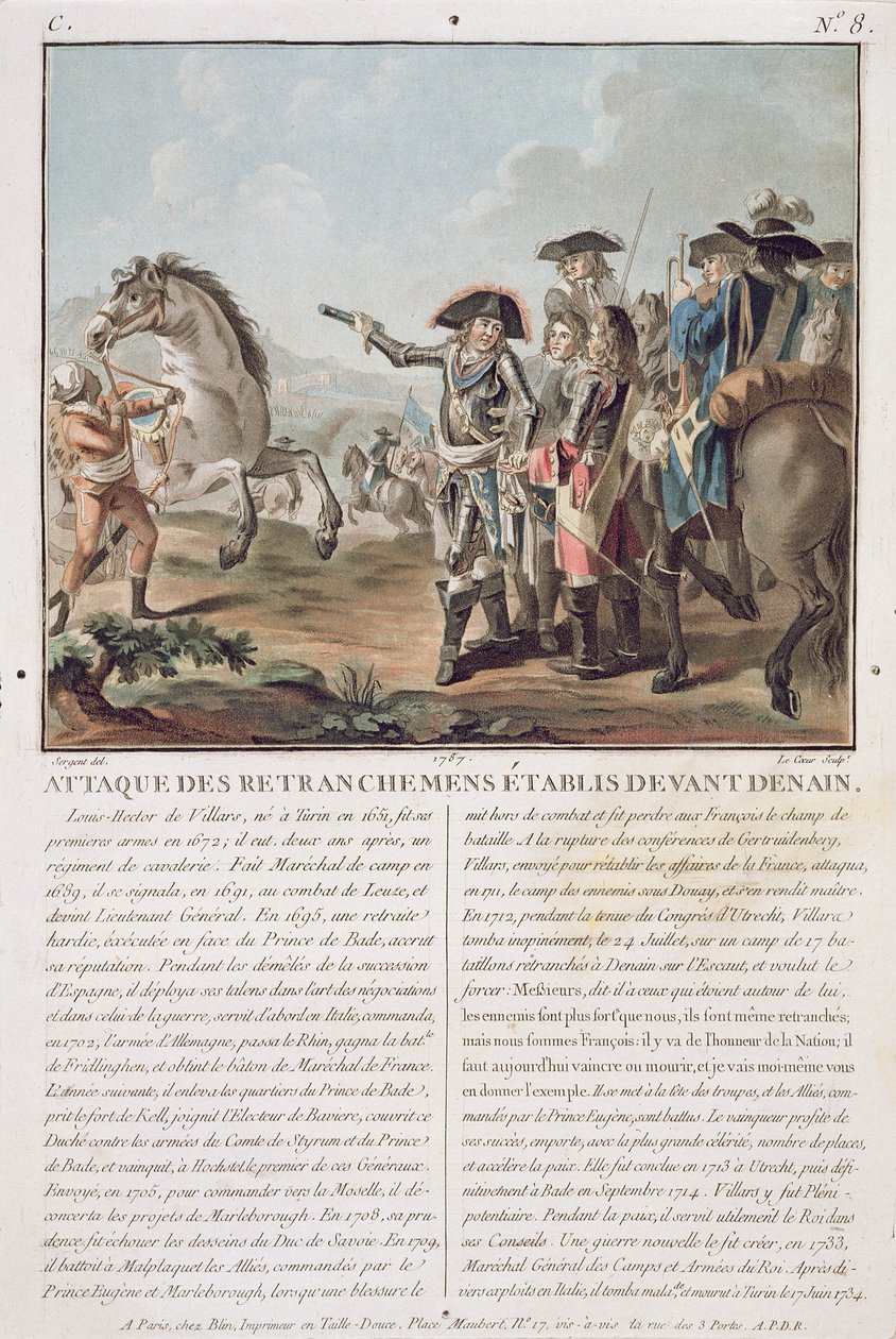 Angreb på skyttegrave etableret foran Denain, 1712, indgraveret af Louis Le Coeur (fl.1780-1800), 1787 af Antoine Louis Francois Sergent Marceau
