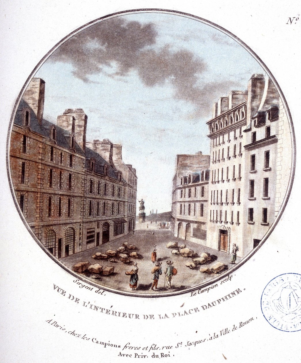 Indvendig udsigt over Place Dauphine, Paris. I prittoresque udsigt over hovedbygningerne i Paris af sergent af Antoine Louis Francois Sergent Marceau