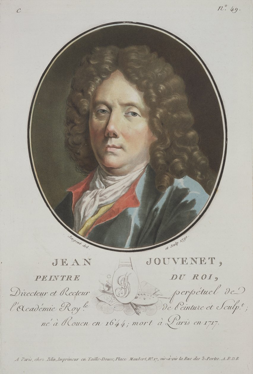 Jean Jouvenet, fra Portraits of Great Men, Illustrious Women, and Memorable Subjects of France, graveret og trykt i farver, udgivet af Pierre Blin, 1786-1792, Paris af Antoine Louis Francois Sergent Marceau