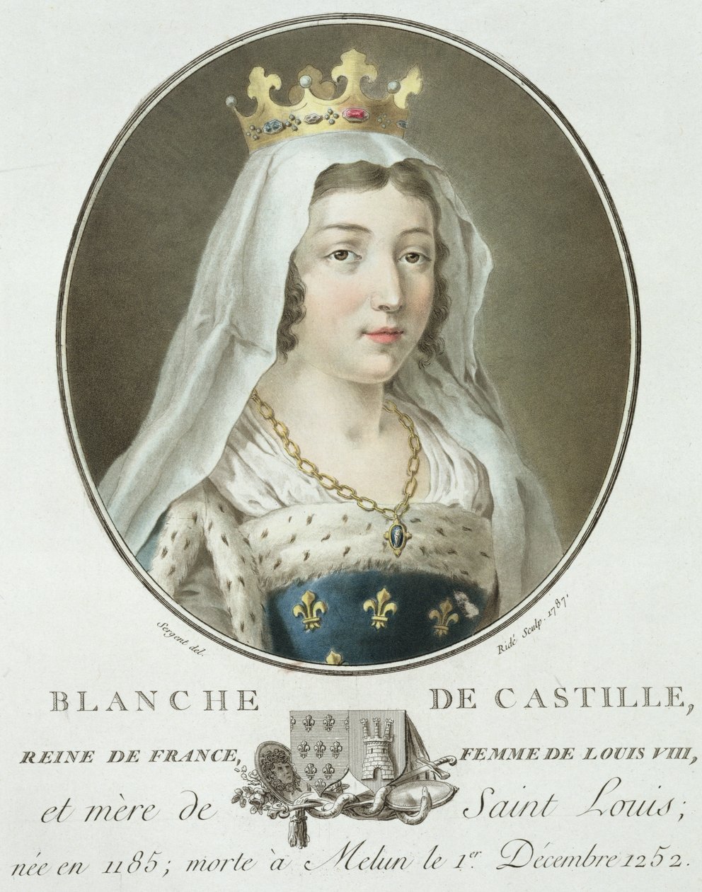 Portræt af Blanche de Castille (1185-1252) indgraveret af Ride, 1787 af Antoine Louis Francois Sergent Marceau