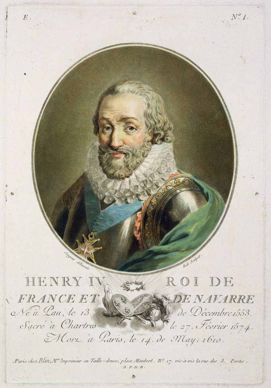 Portræt af Henri IV, konge af Frankrig og Navarra (1553-1610) indgraveret af Ride af Antoine Louis Francois Sergent Marceau