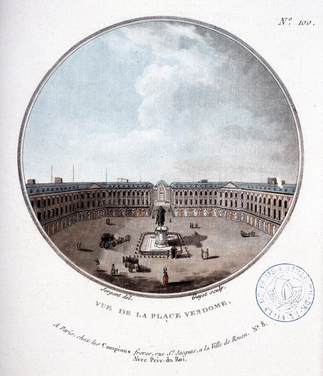 Udsigt over Place Vendôme - i "" Malerisk udsigt over hovedbygningerne i Paris"" af sergent af Antoine Louis Francois Sergent Marceau