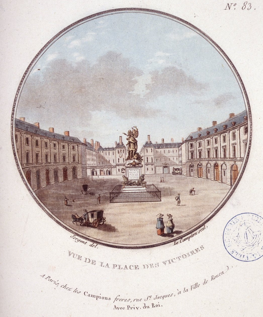 Udsigt over Place des Victoires, Paris. I prittoresque udsigt over hovedbygningerne i Paris af sergent af Antoine Louis Francois Sergent Marceau