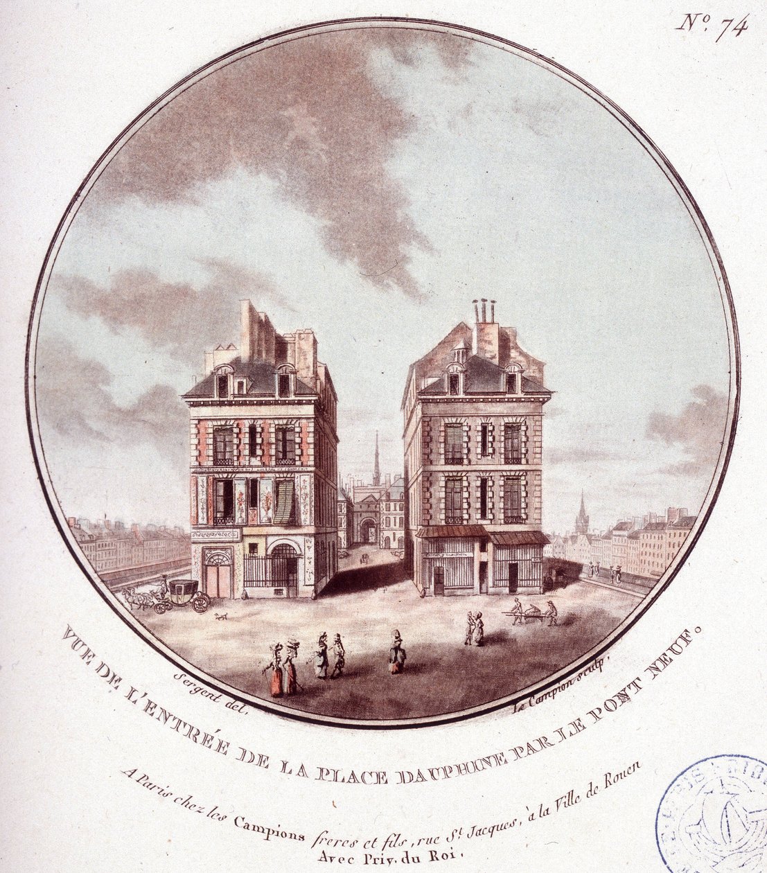 Udsigt over indgangen til Place Dauphine ved Pont Neuf, Paris. I prittoresque udsigt over hovedbygningerne i Paris af sergent af Antoine Louis Francois Sergent Marceau