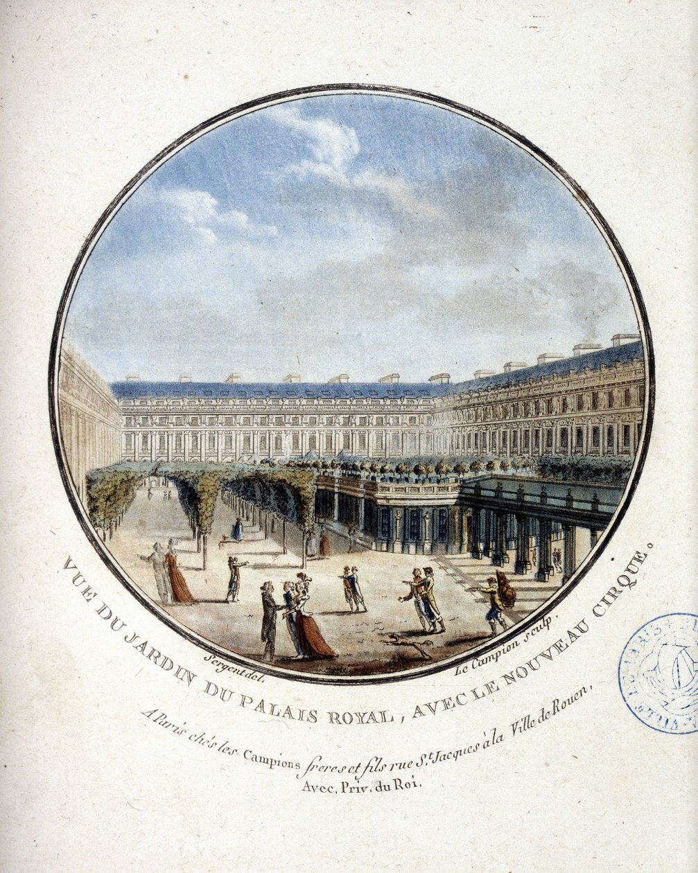 Udsigt over haven til Palais Royal - i "" Malerisk udsigt over hovedbygningerne i Paris"" af sergent af Antoine Louis Francois Sergent Marceau