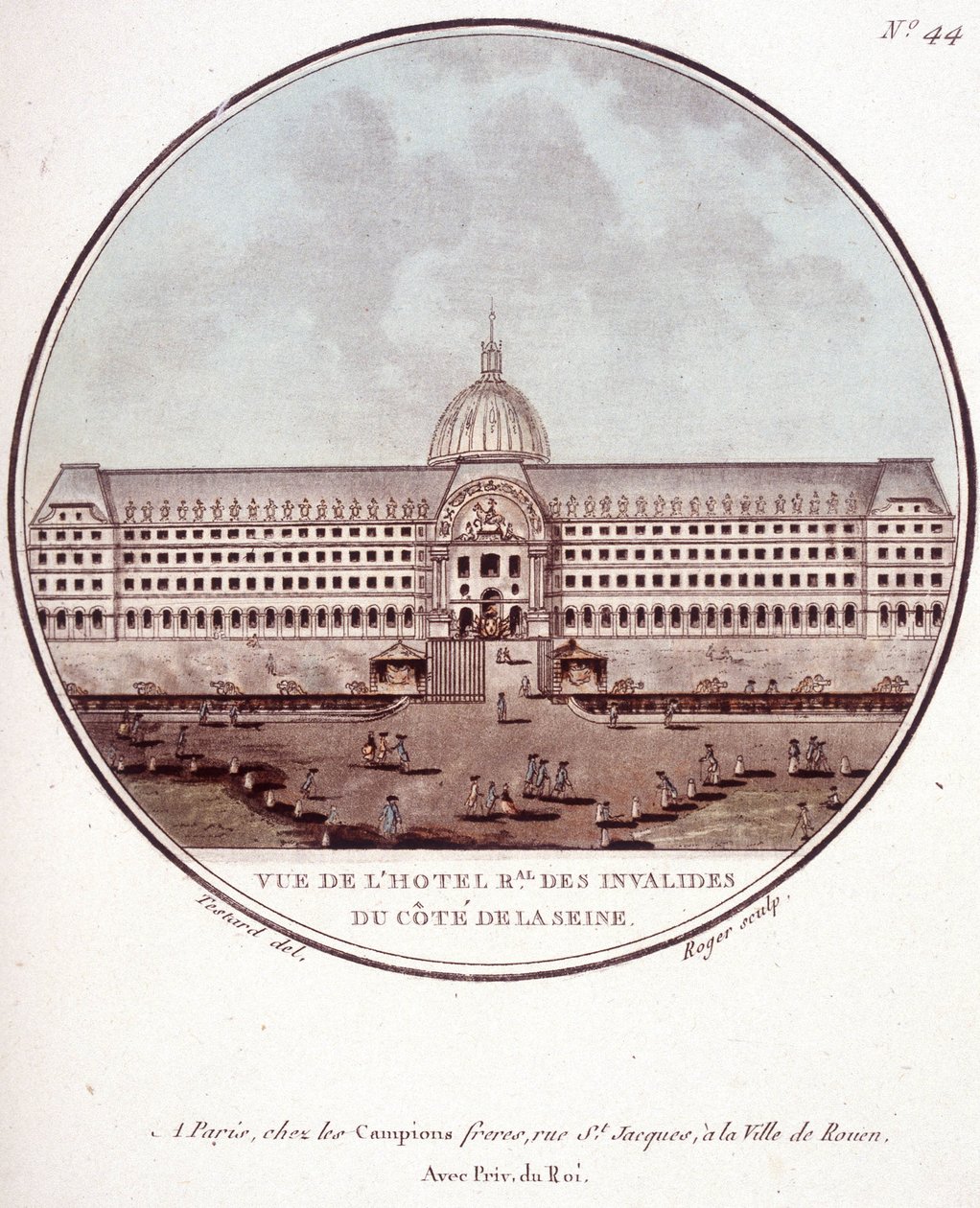 Udsigt over hotel regional des Invalides på Seine-siden, Paris. I pittoresque udsigt over hovedbygningerne i Paris af sergent af Antoine Louis Francois Sergent Marceau
