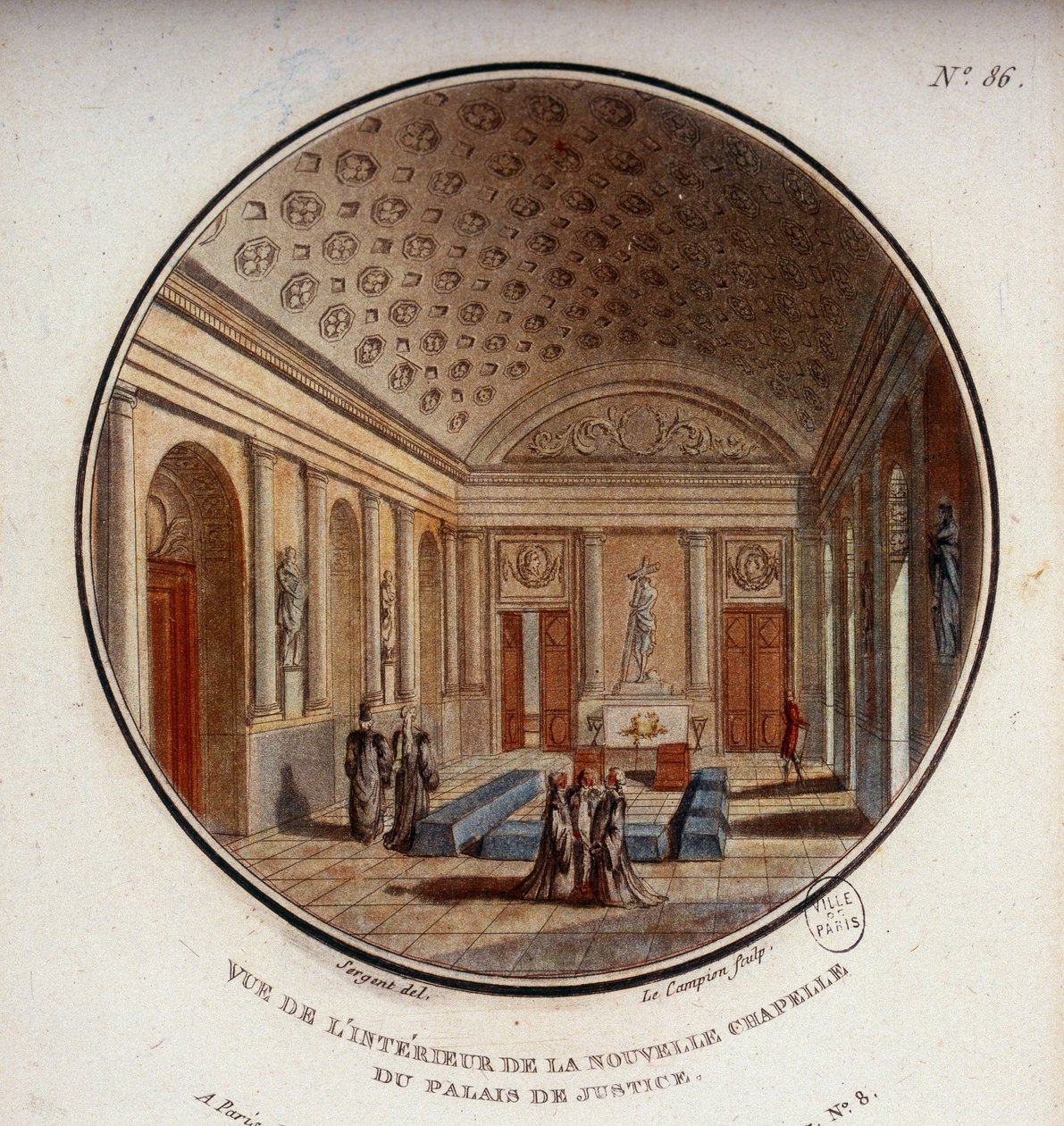 Udsigt over det indre af retsbygningens nye kapel, nu Sainte Chapelle, Paris. I prittoresque udsigt over hovedbygningerne i Paris af sergent af Antoine Louis Francois Sergent Marceau