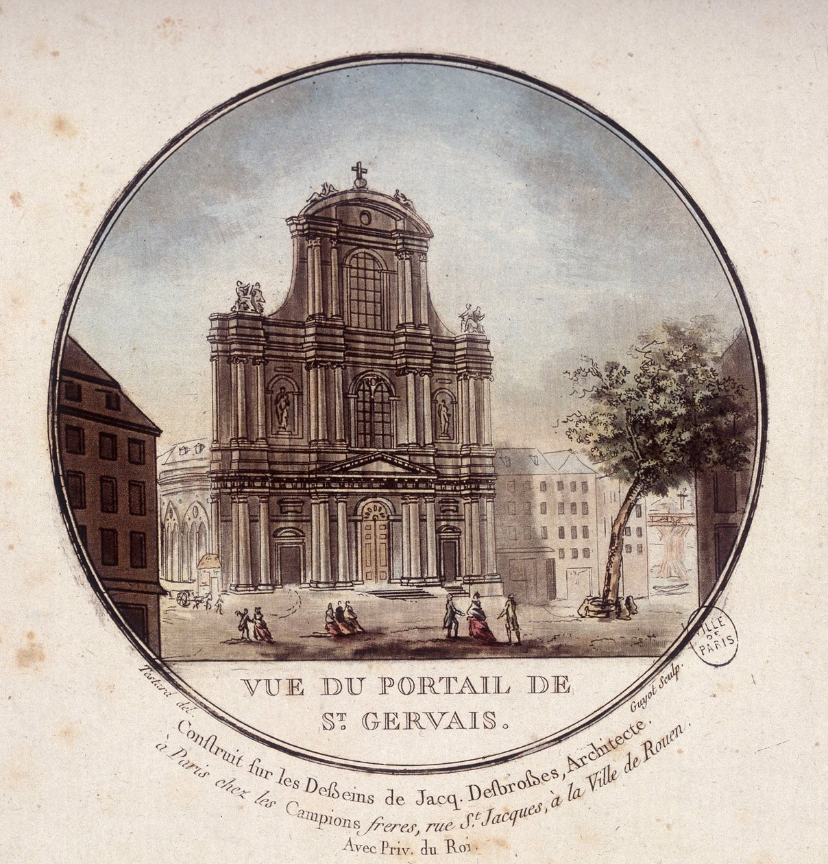 Udsigt over Saint Gervais portal, bygget efter tegninger af arkitekt Jacques Desbrosses, Paris. I prittoresque udsigt over hovedbygningerne i Paris af sergent af Antoine Louis Francois Sergent Marceau