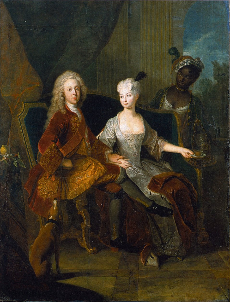 Tysk: Arveprins Friedrich Ludwig af Württemberg (1698-1731) med sin hustru Henriette Marie af Brandenburg-Schwedt (1702-1782) Portræt af arveprins Friedrich Ludwig af Württemberg og hans hustru Henriette Marie af Brandenburg-Schwedt af Antoine Pesne
