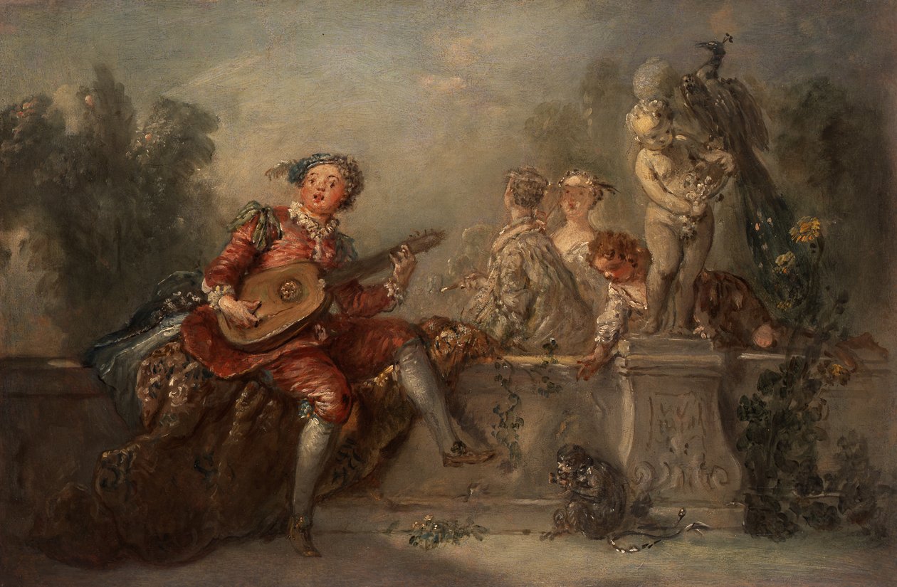 Lutspiller med selskab i en park af Antoine Pesne